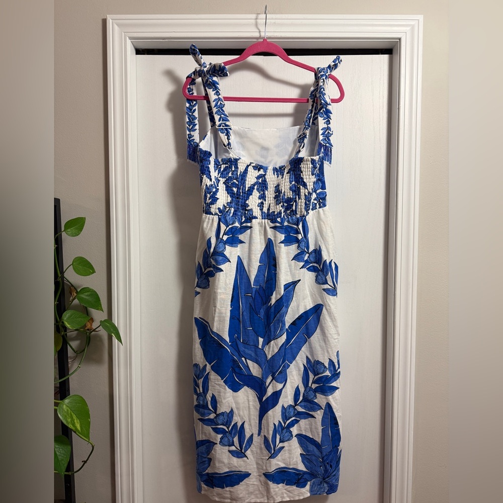 CALYPSO ST. BARTH Resortwear Beach Linen Blend Tropical Dress Blue/White - Picture 7 of 16